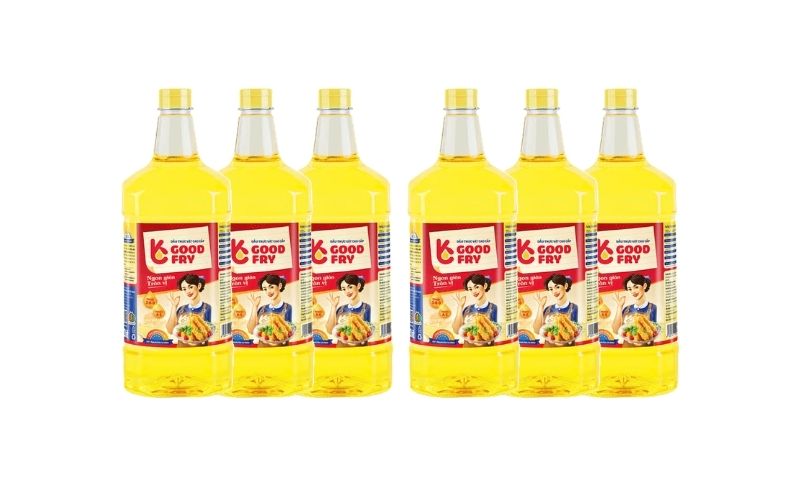 Mỗi thùng GOODFRY 2L gồm 6 chai, đáp ứng nhu cầu nấu nướng đa dạng từ gia đình đến nhà hàng